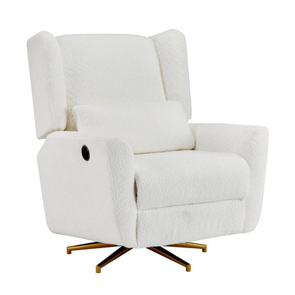 Power Recliner Chair Swivel,Boucle Upholstered 360° Swivel Recliner with gold 5 star base - Beige - 1st Choice Furniture Direct