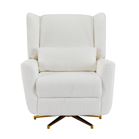 Power Recliner Chair Swivel,Boucle Upholstered 360° Swivel Recliner with gold 5 star base - Beige - 1st Choice Furniture Direct