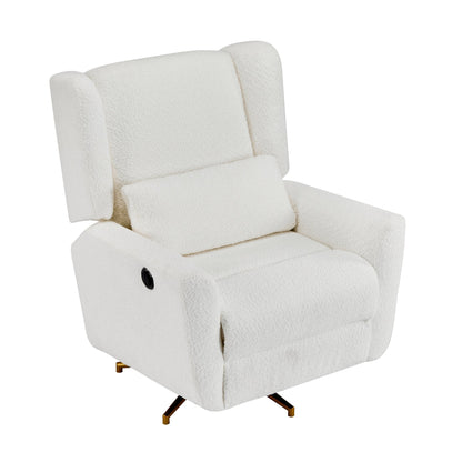 Power Recliner Chair Swivel,Boucle Upholstered 360° Swivel Recliner with gold 5 star base - Beige - 1st Choice Furniture Direct