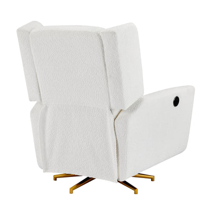 Power Recliner Chair Swivel,Boucle Upholstered 360° Swivel Recliner with gold 5 star base - Beige - 1st Choice Furniture Direct