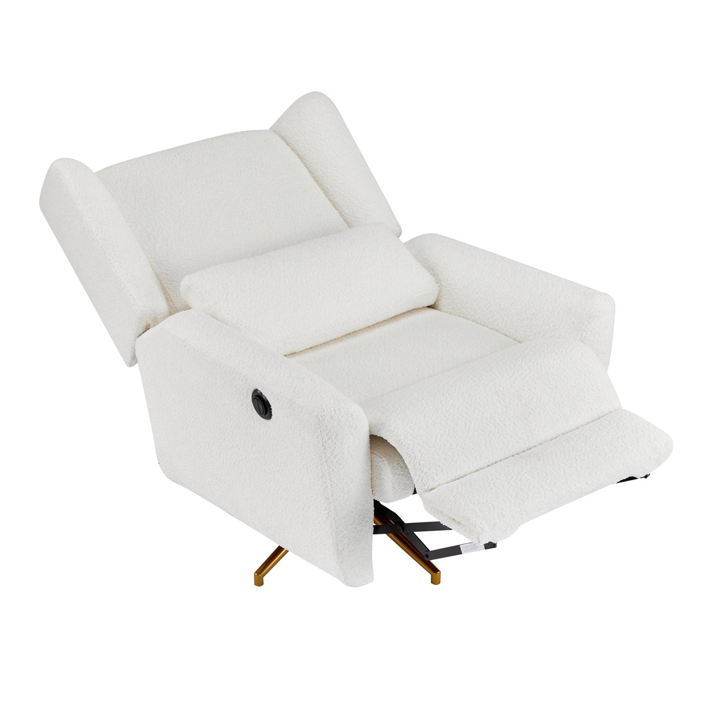 Power Recliner Chair Swivel,Boucle Upholstered 360° Swivel Recliner with gold 5 star base - Beige - 1st Choice Furniture Direct