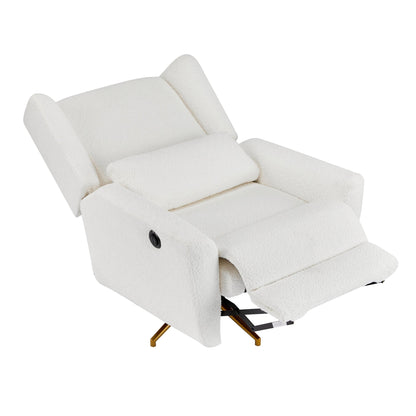 Power Recliner Chair Swivel,Boucle Upholstered 360° Swivel Recliner with gold 5 star base - Beige - 1st Choice Furniture Direct