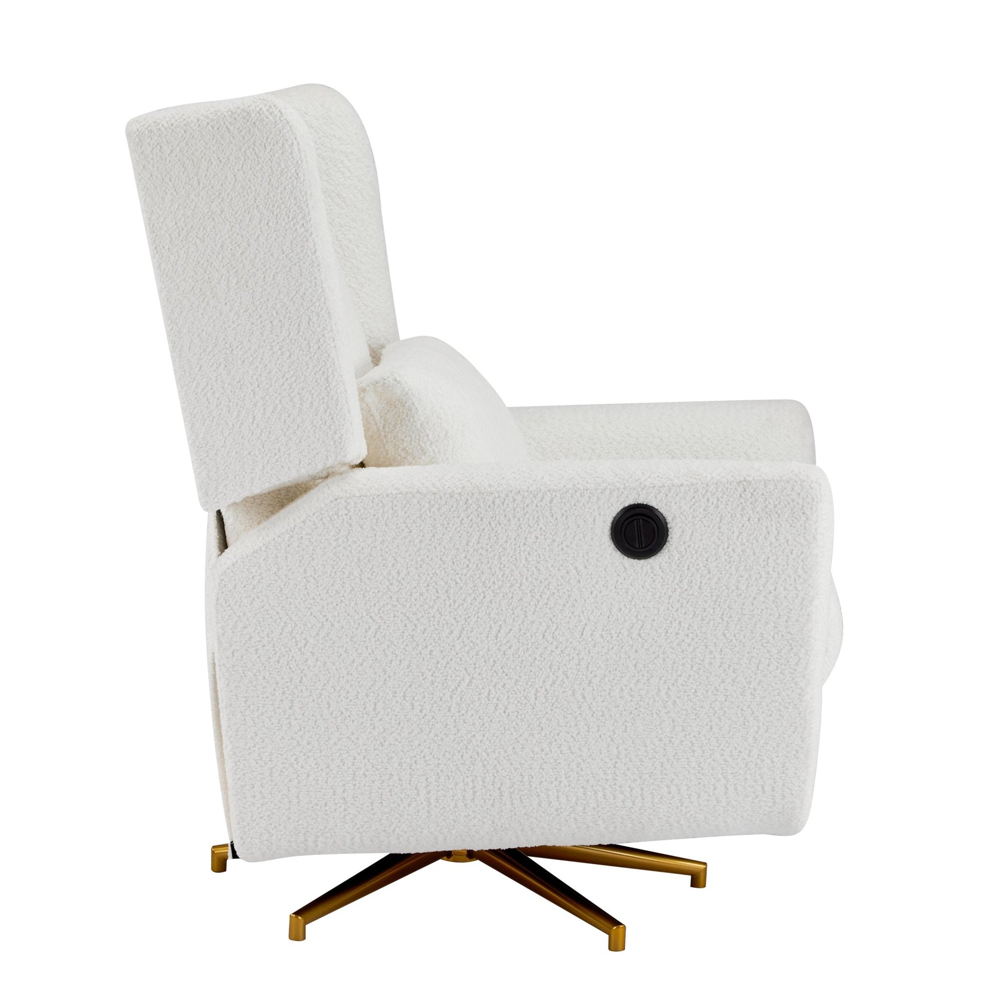 Power Recliner Chair Swivel,Boucle Upholstered 360° Swivel Recliner with gold 5 star base - Beige - 1st Choice Furniture Direct