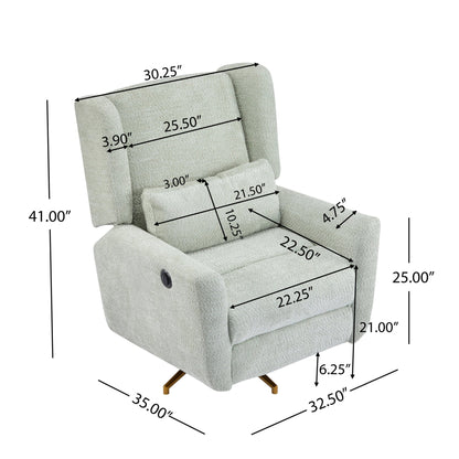 Power Recliner Chair Swivel,Boucle Upholstered 360° Swivel Recliner with gold 5 star base - light green - 1st Choice Furniture Direct