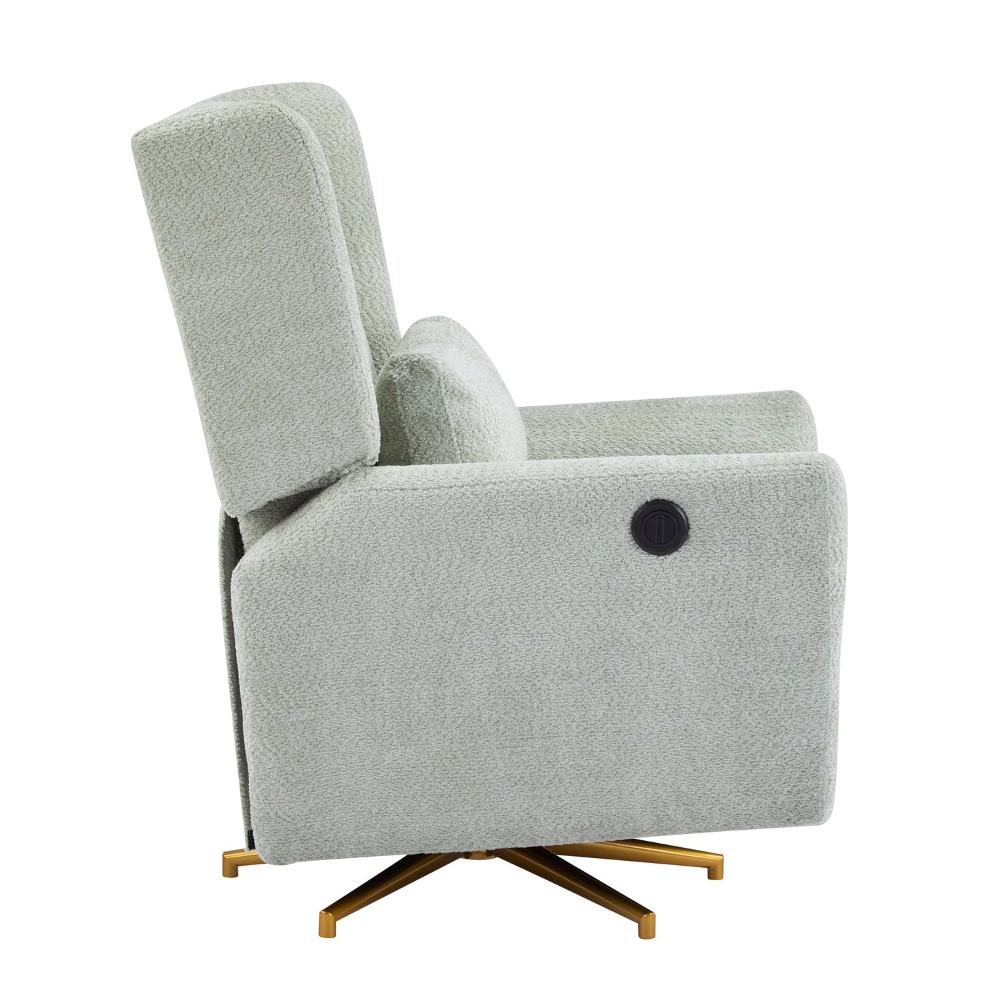 Power Recliner Chair Swivel,Boucle Upholstered 360° Swivel Recliner with gold 5 star base - light green - 1st Choice Furniture Direct