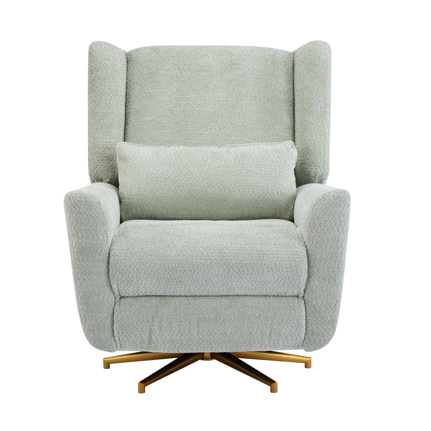Power Recliner Chair Swivel,Boucle Upholstered 360° Swivel Recliner with gold 5 star base - light green - 1st Choice Furniture Direct