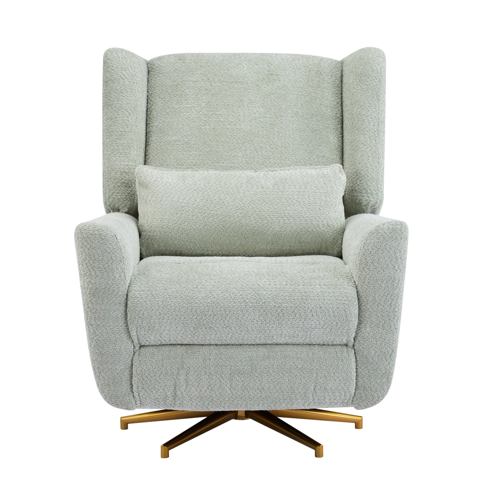 Power Recliner Chair Swivel,Boucle Upholstered 360° Swivel Recliner with gold 5 star base - light green - 1st Choice Furniture Direct