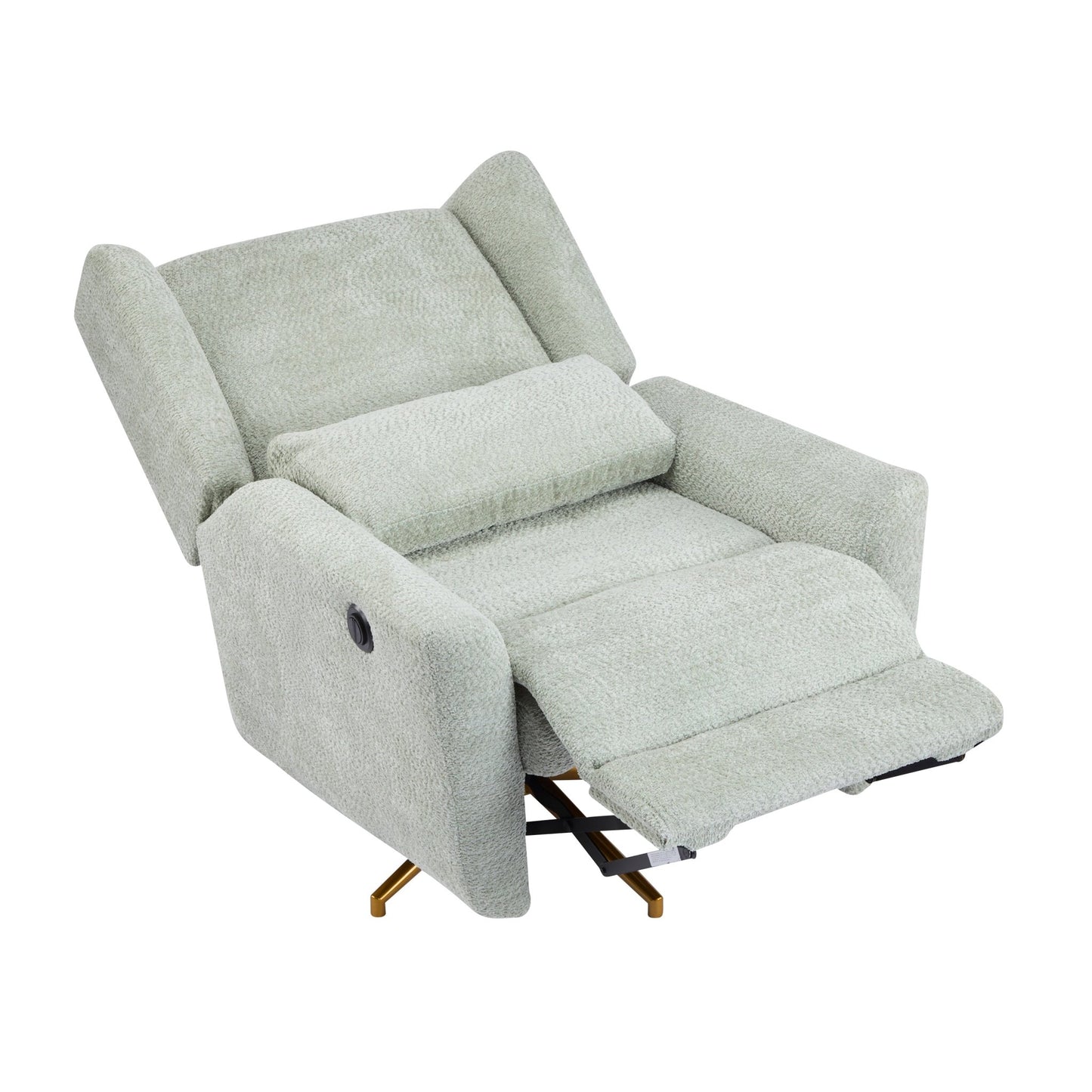 Power Recliner Chair Swivel,Boucle Upholstered 360° Swivel Recliner with gold 5 star base - light green - 1st Choice Furniture Direct