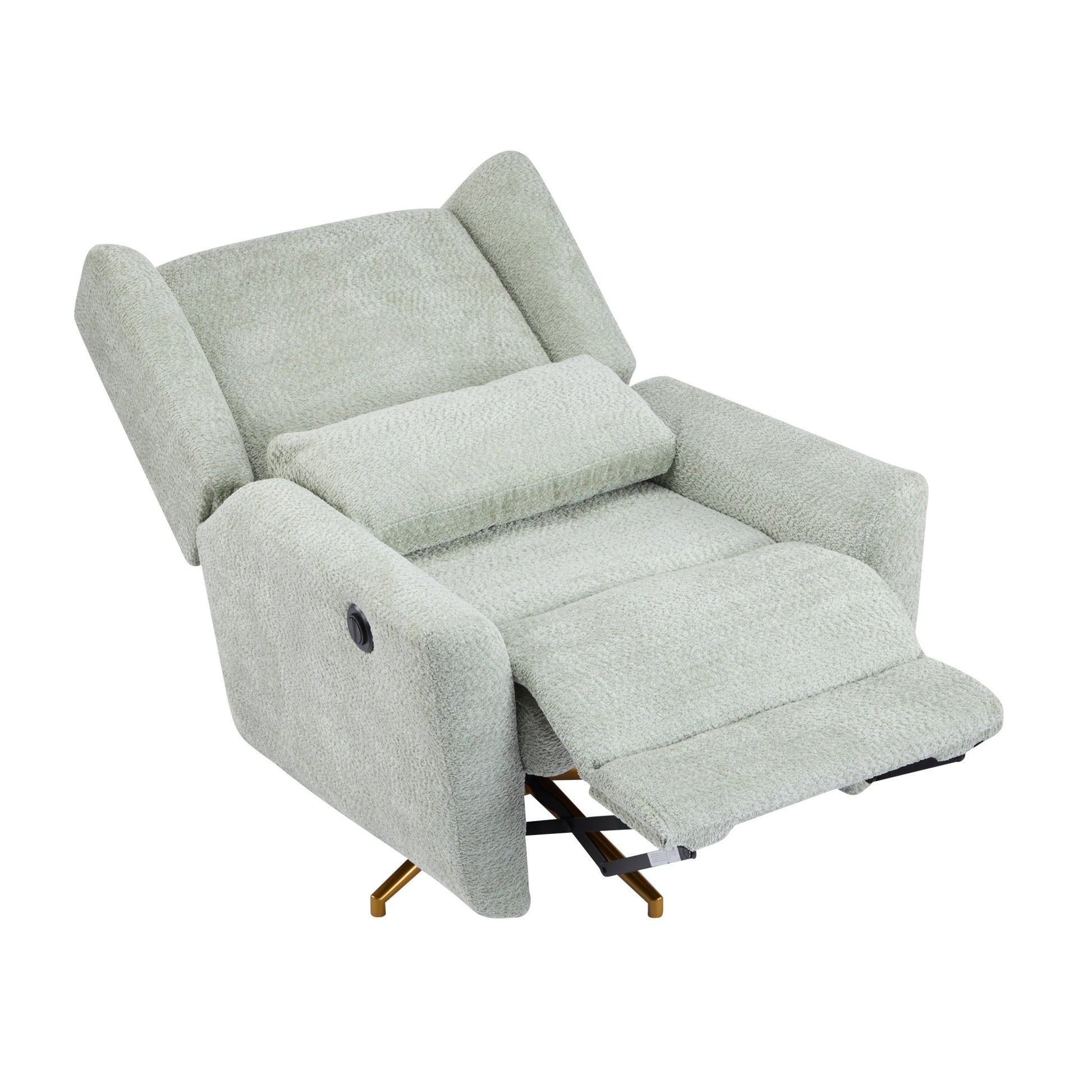 Power Recliner Chair Swivel,Boucle Upholstered 360° Swivel Recliner with gold 5 star base - light green - 1st Choice Furniture Direct