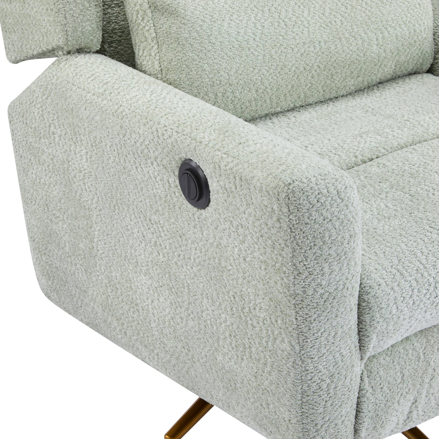 Power Recliner Chair Swivel,Boucle Upholstered 360° Swivel Recliner with gold 5 star base - light green - 1st Choice Furniture Direct