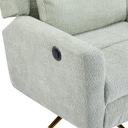 Power Recliner Chair Swivel,Boucle Upholstered 360° Swivel Recliner with gold 5 star base - light green - 1st Choice Furniture Direct
