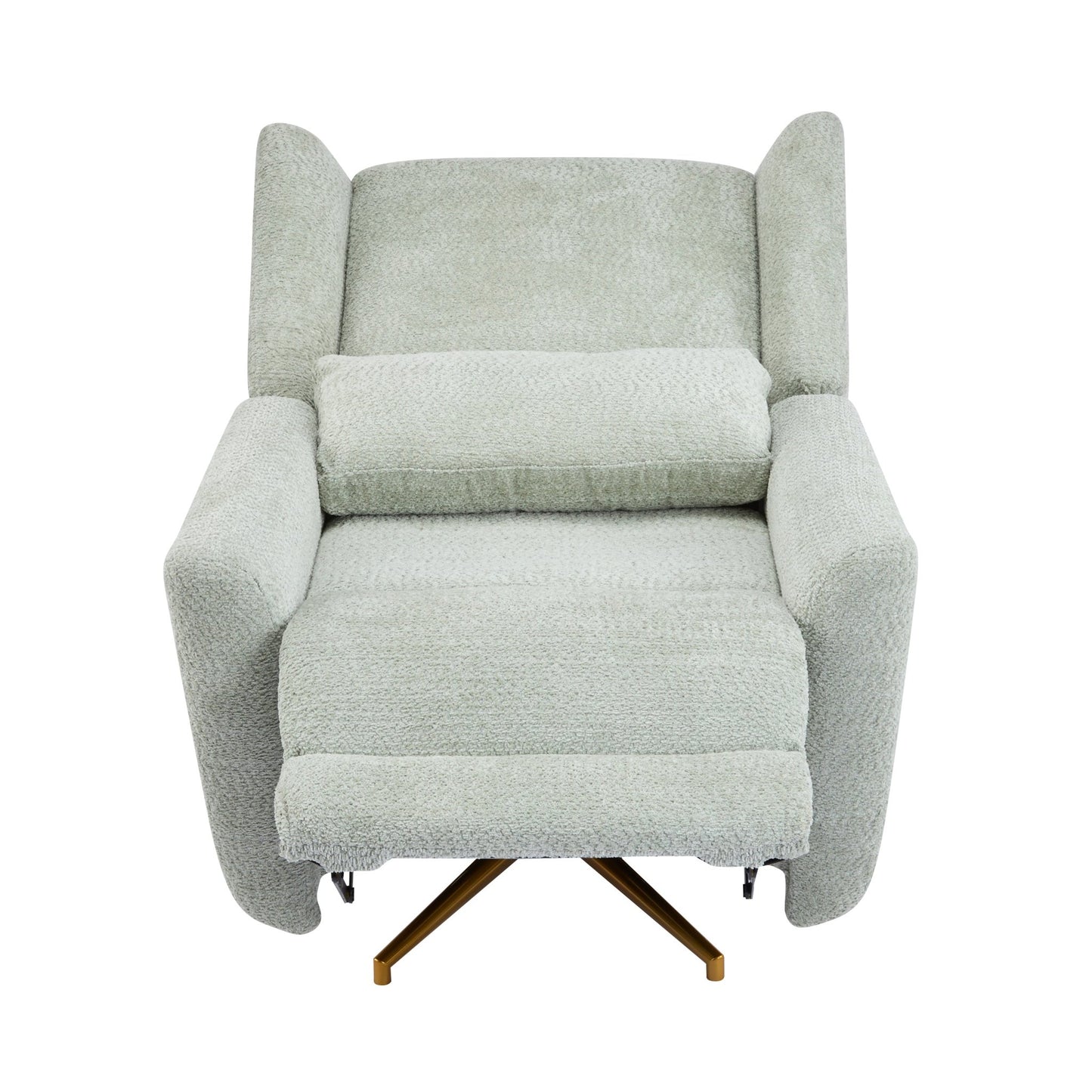 Power Recliner Chair Swivel,Boucle Upholstered 360° Swivel Recliner with gold 5 star base - light green - 1st Choice Furniture Direct
