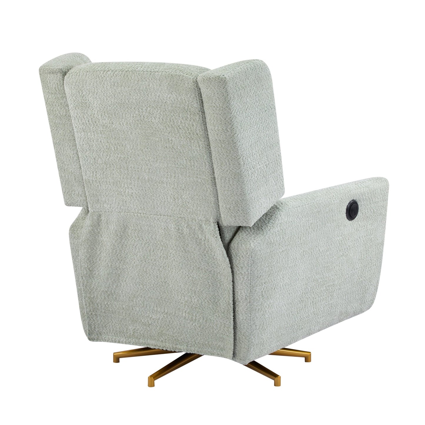 Power Recliner Chair Swivel,Boucle Upholstered 360° Swivel Recliner with gold 5 star base - light green - 1st Choice Furniture Direct