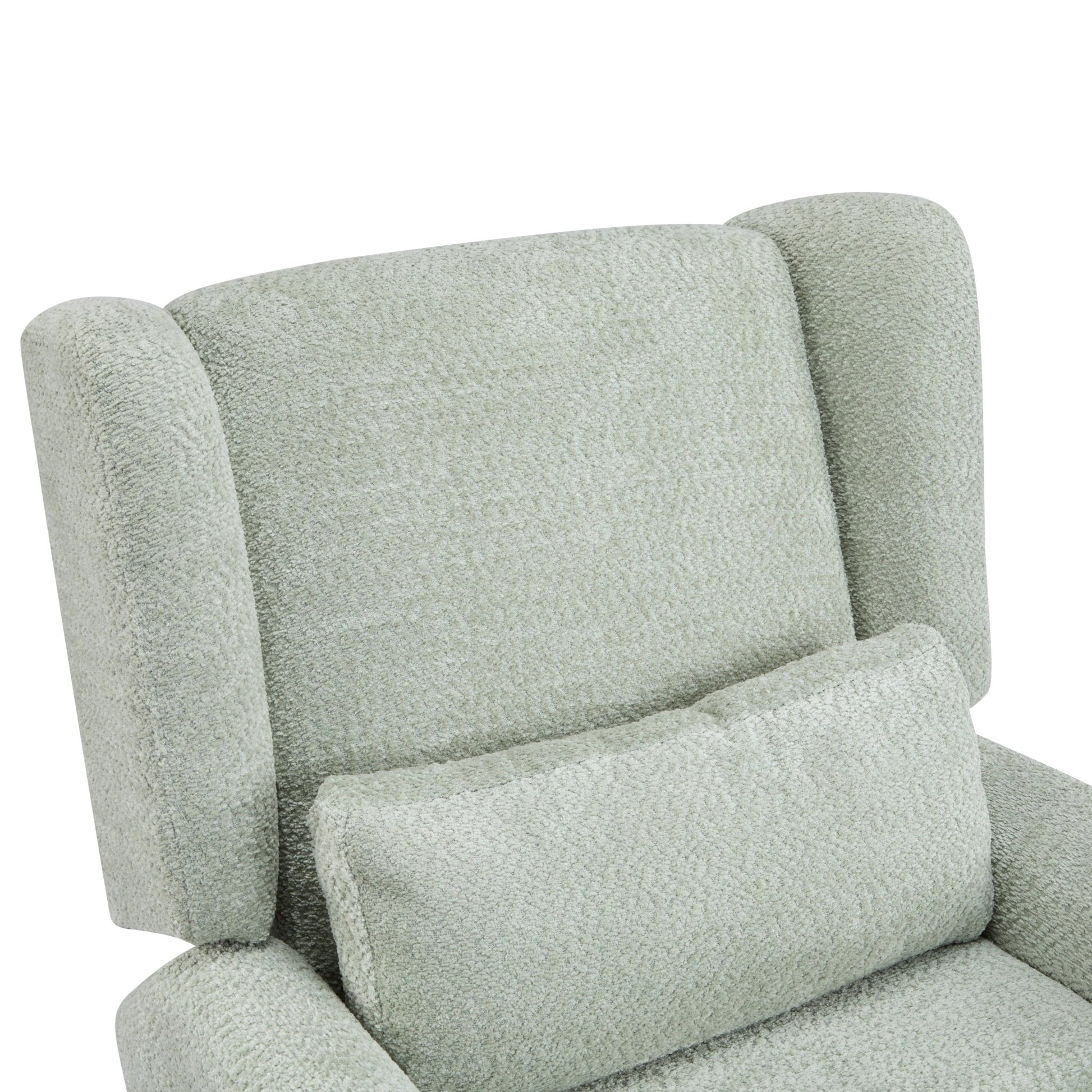 Power Recliner Chair Swivel,Boucle Upholstered 360° Swivel Recliner with gold 5 star base - light green - 1st Choice Furniture Direct