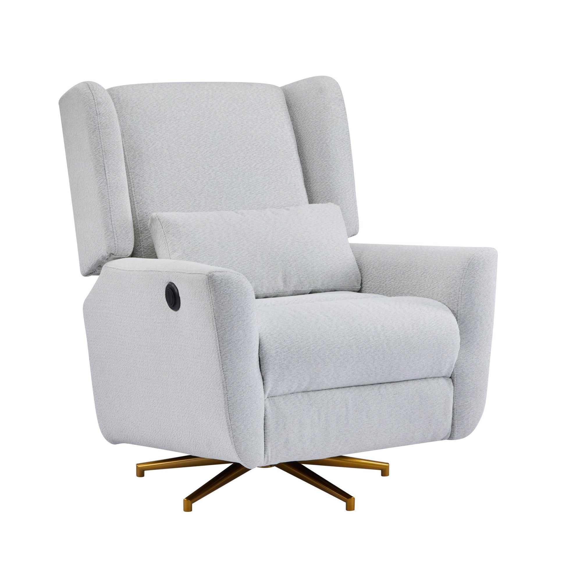 Power Recliner Chair Swivel,Upholstered 360° Swivel Recliner with gold 5 star base - light grey - 1st Choice Furniture Direct