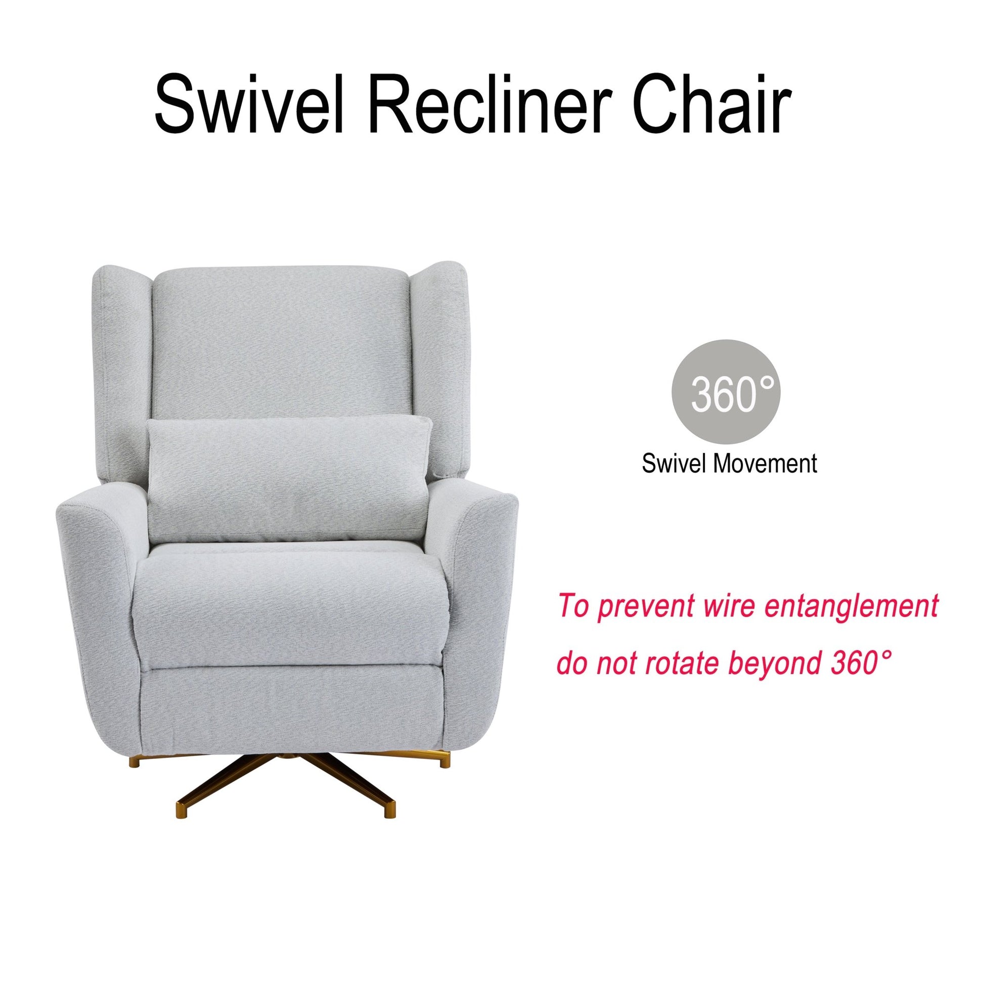 Power Recliner Chair Swivel,Upholstered 360° Swivel Recliner with gold 5 star base - light grey - 1st Choice Furniture Direct