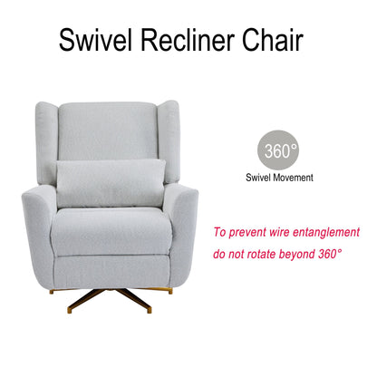 Power Recliner Chair Swivel,Upholstered 360° Swivel Recliner with gold 5 star base - light grey - 1st Choice Furniture Direct