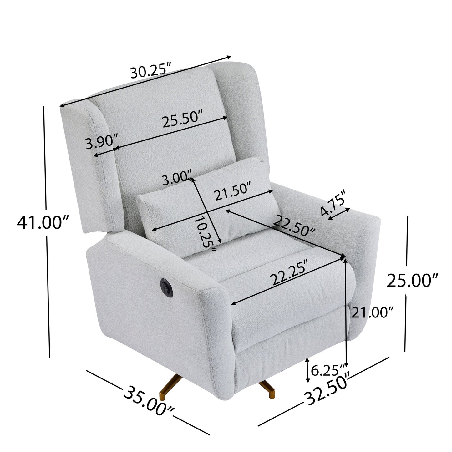 Power Recliner Chair Swivel,Upholstered 360° Swivel Recliner with gold 5 star base - light grey - 1st Choice Furniture Direct