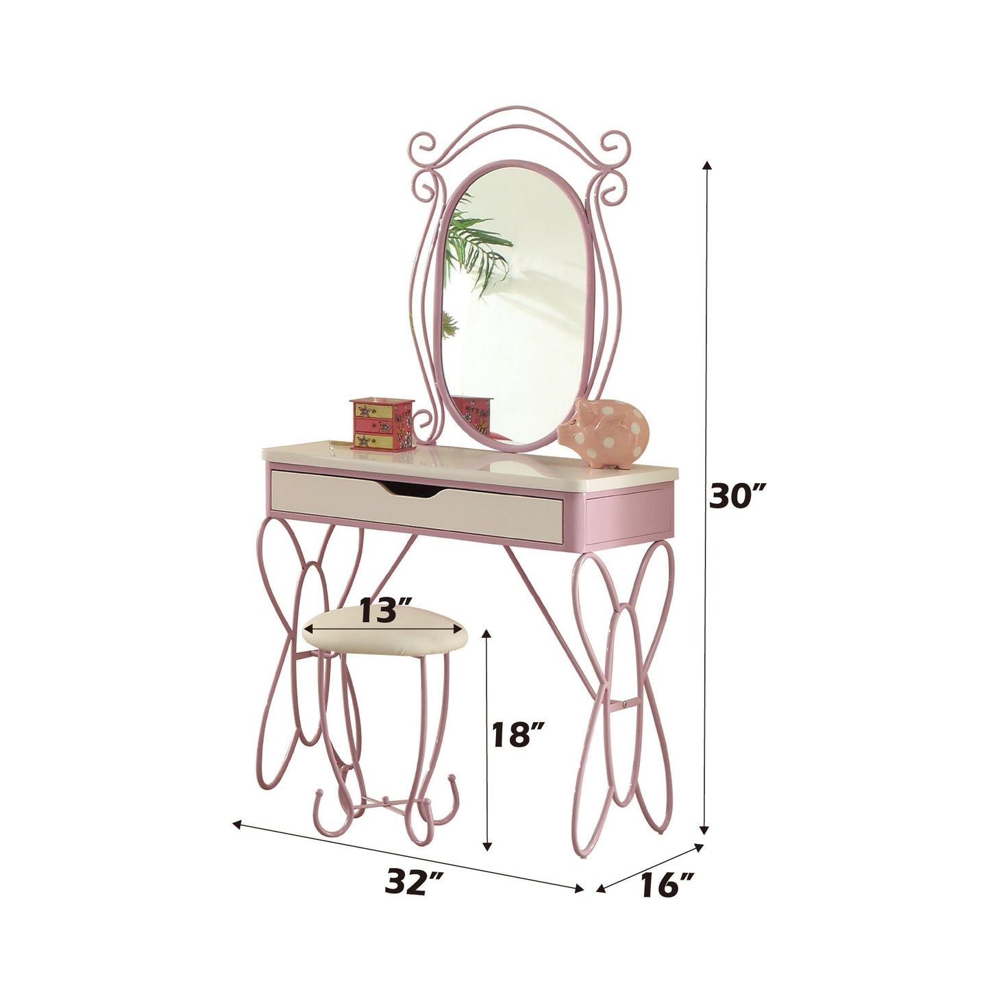 Priya II White & Light Synthetic Leather Finish Vanity Set - 1st Choice Furniture Direct