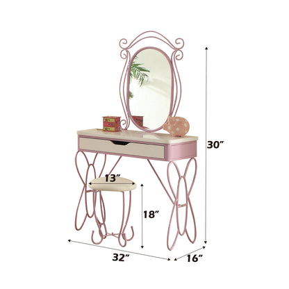 Priya II White & Light Synthetic Leather Finish Vanity Set - 1st Choice Furniture Direct