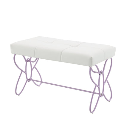 Priya II White & Light Synthetic Leather Purple Finish Bench - 1st Choice Furniture Direct