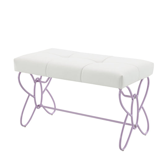 Priya II White & Light Synthetic Leather Purple Finish Bench - 1st Choice Furniture Direct