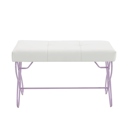 Priya II White & Light Synthetic Leather Purple Finish Bench - 1st Choice Furniture Direct