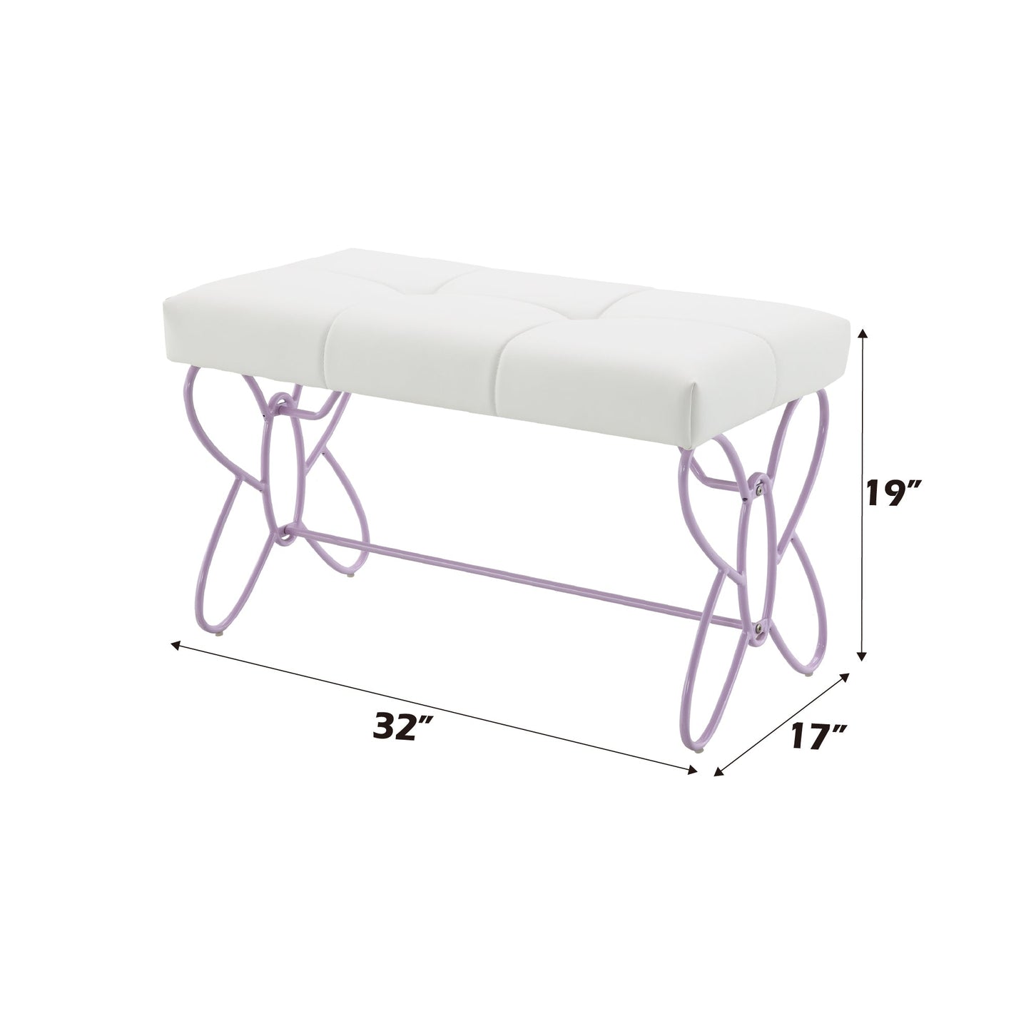 Priya II White & Light Synthetic Leather Purple Finish Bench - 1st Choice Furniture Direct