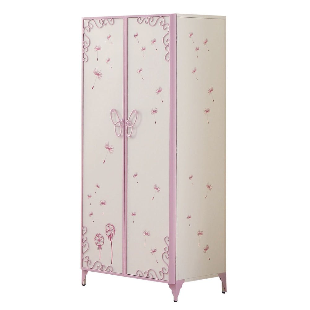 Priya II White & Light Synthetic Leather Purple Finish Wardrobe - 1st Choice Furniture Direct