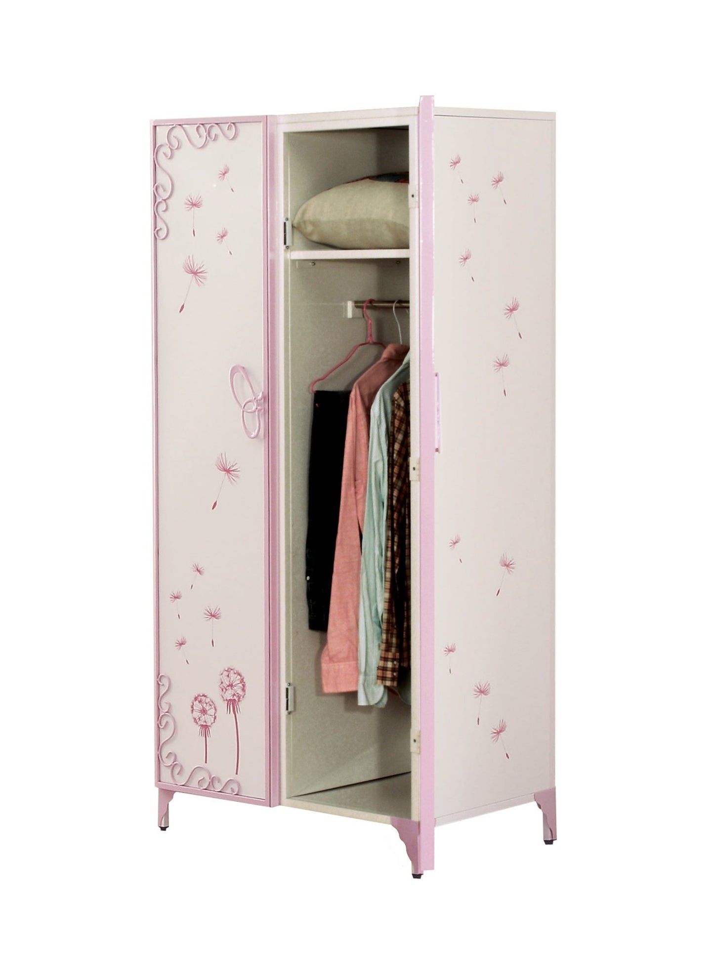 Priya II White & Light Synthetic Leather Purple Finish Wardrobe - 1st Choice Furniture Direct