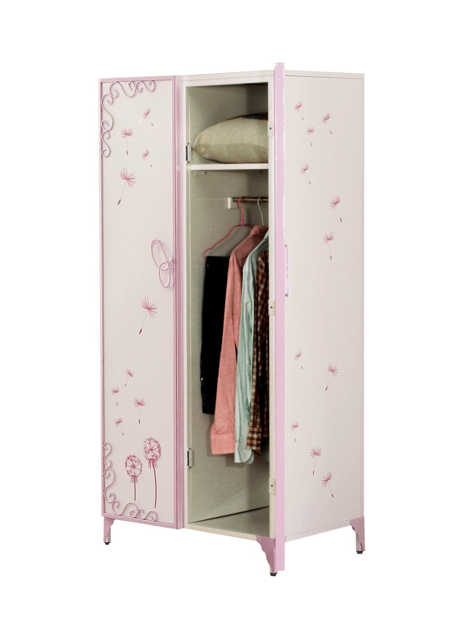 Priya II White & Light Synthetic Leather Purple Finish Wardrobe - 1st Choice Furniture Direct