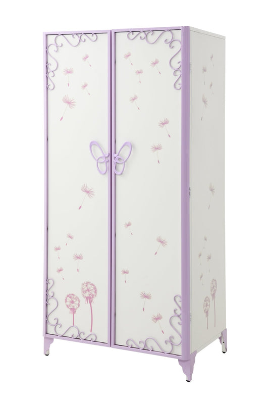 Priya II White & Light Synthetic Leather Purple Finish Wardrobe - 1st Choice Furniture Direct