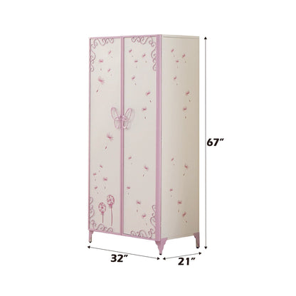 Priya II White & Light Synthetic Leather Purple Finish Wardrobe - 1st Choice Furniture Direct