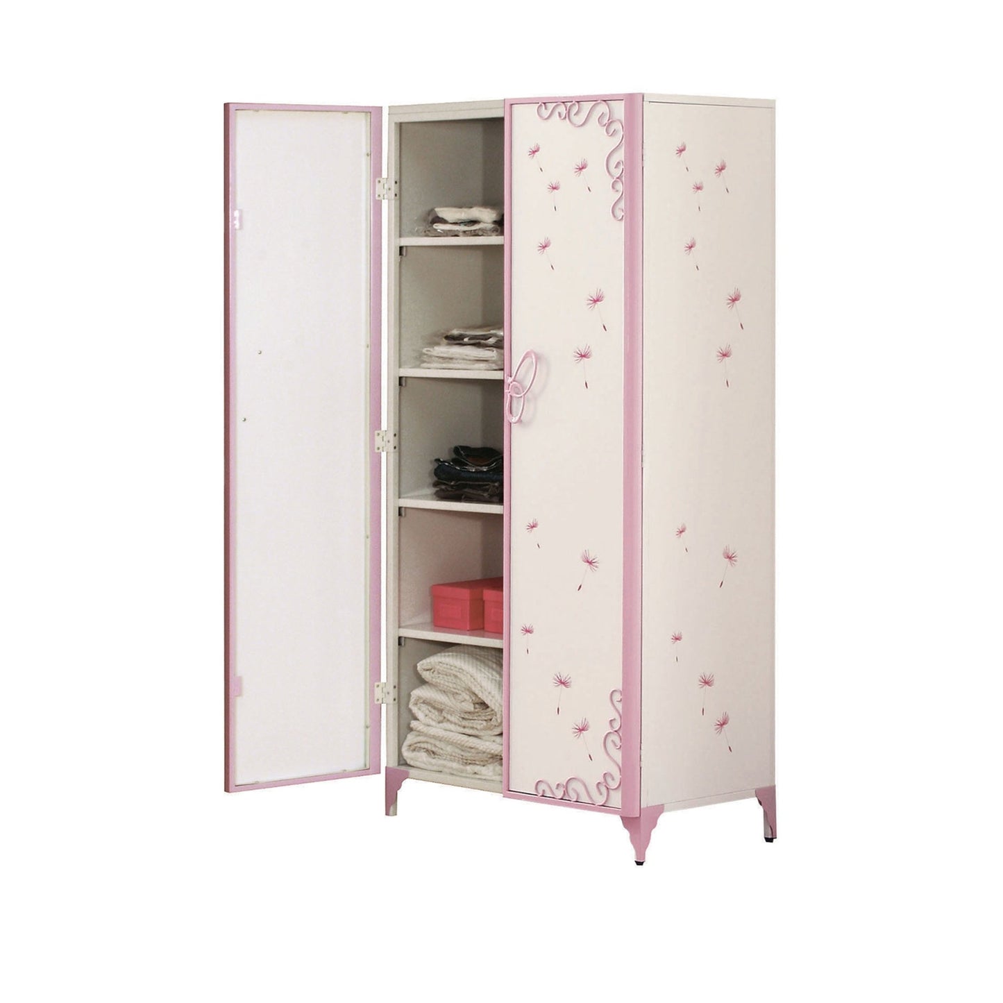 Priya II White & Light Synthetic Leather Purple Finish Wardrobe - 1st Choice Furniture Direct