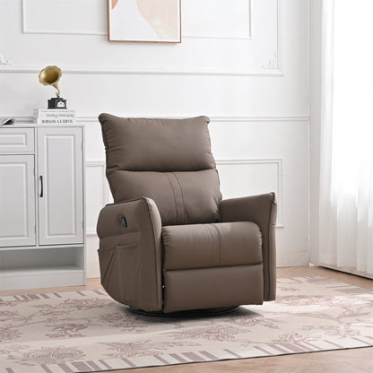 PU Rocking Recliner Chair, 360° Swivel Nursery Rocking Chair, Glider Chair, Modern Small Rocking Swivel Recliner Chair, Home Theater Seating, Side Pocket (Brown+360° Swivel) - 1st Choice Furniture Direct