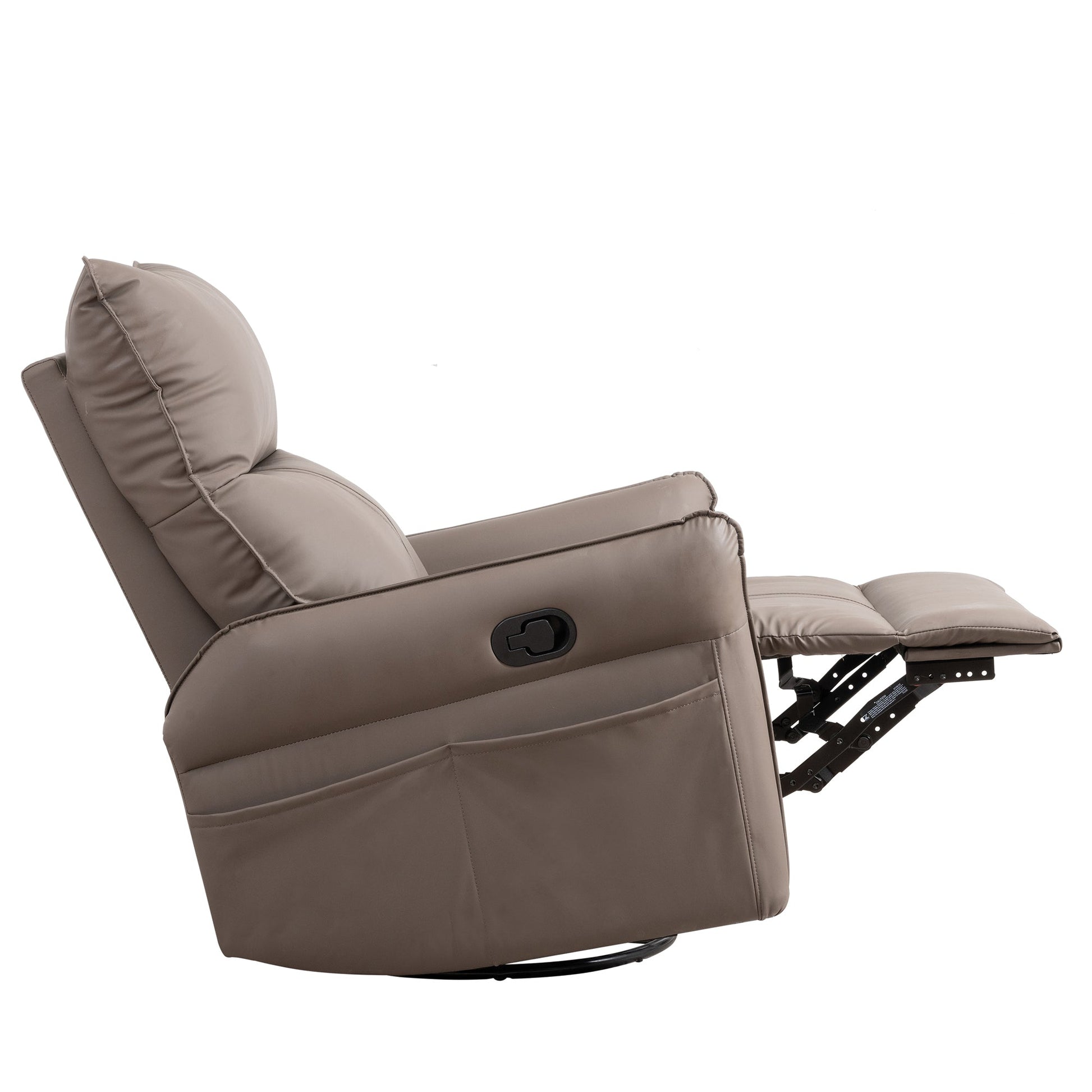 PU Rocking Recliner Chair, 360° Swivel Nursery Rocking Chair, Glider Chair, Modern Small Rocking Swivel Recliner Chair, Home Theater Seating, Side Pocket (Brown+360° Swivel) - 1st Choice Furniture Direct