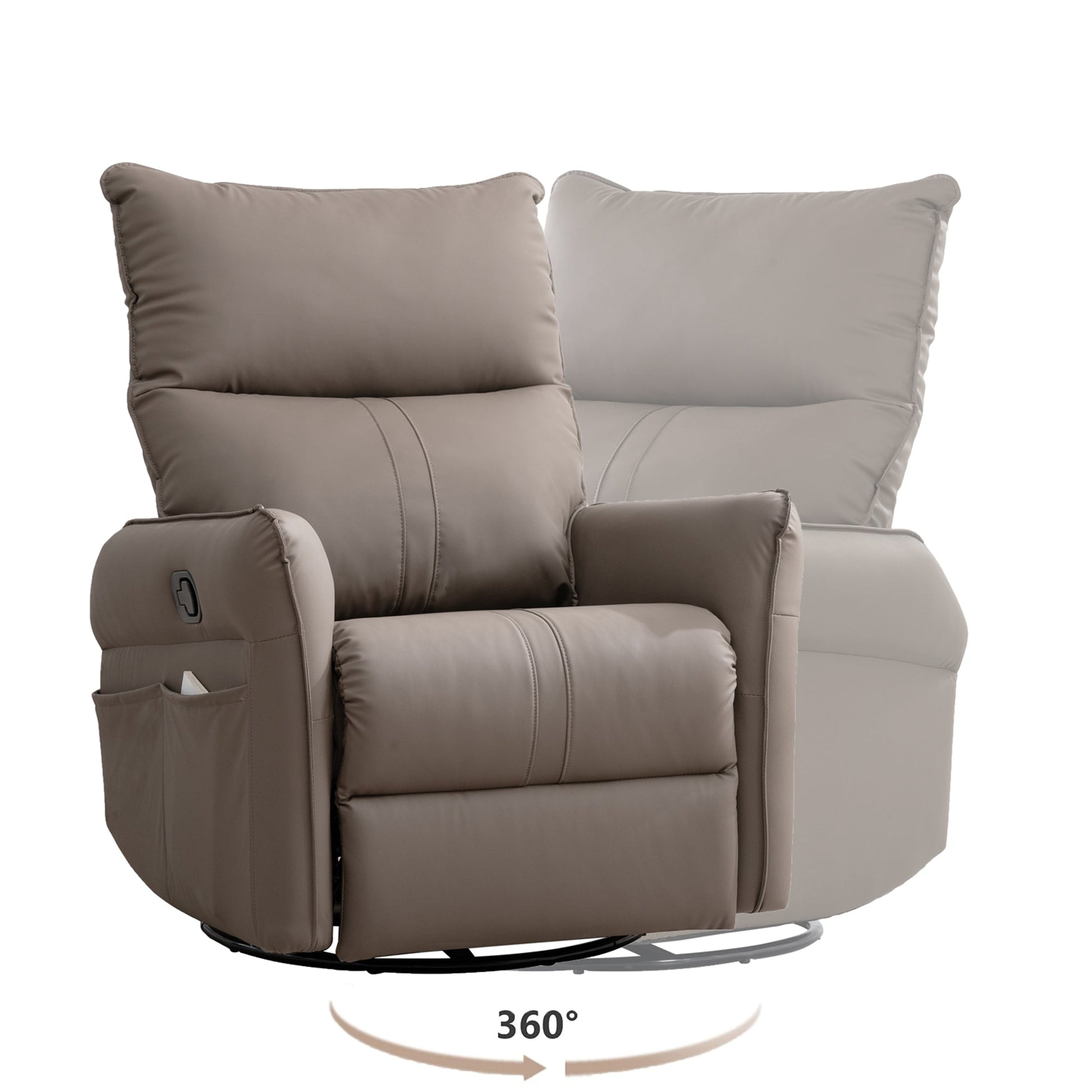 PU Rocking Recliner Chair, 360° Swivel Nursery Rocking Chair, Glider Chair, Modern Small Rocking Swivel Recliner Chair, Home Theater Seating, Side Pocket (Brown+360° Swivel) - 1st Choice Furniture Direct