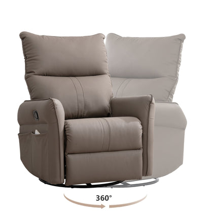 PU Rocking Recliner Chair, 360° Swivel Nursery Rocking Chair, Glider Chair, Modern Small Rocking Swivel Recliner Chair, Home Theater Seating, Side Pocket (Brown+360° Swivel) - 1st Choice Furniture Direct