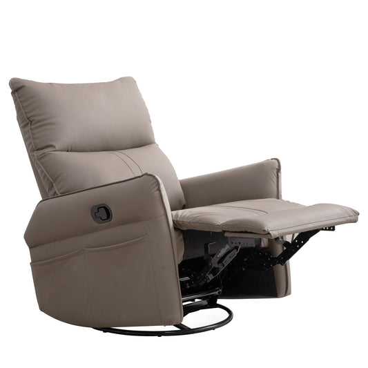 PU Rocking Recliner Chair, 360° Swivel Nursery Rocking Chair, Glider Chair, Modern Small Rocking Swivel Recliner Chair, Home Theater Seating, Side Pocket (Brown+360° Swivel) - 1st Choice Furniture Direct