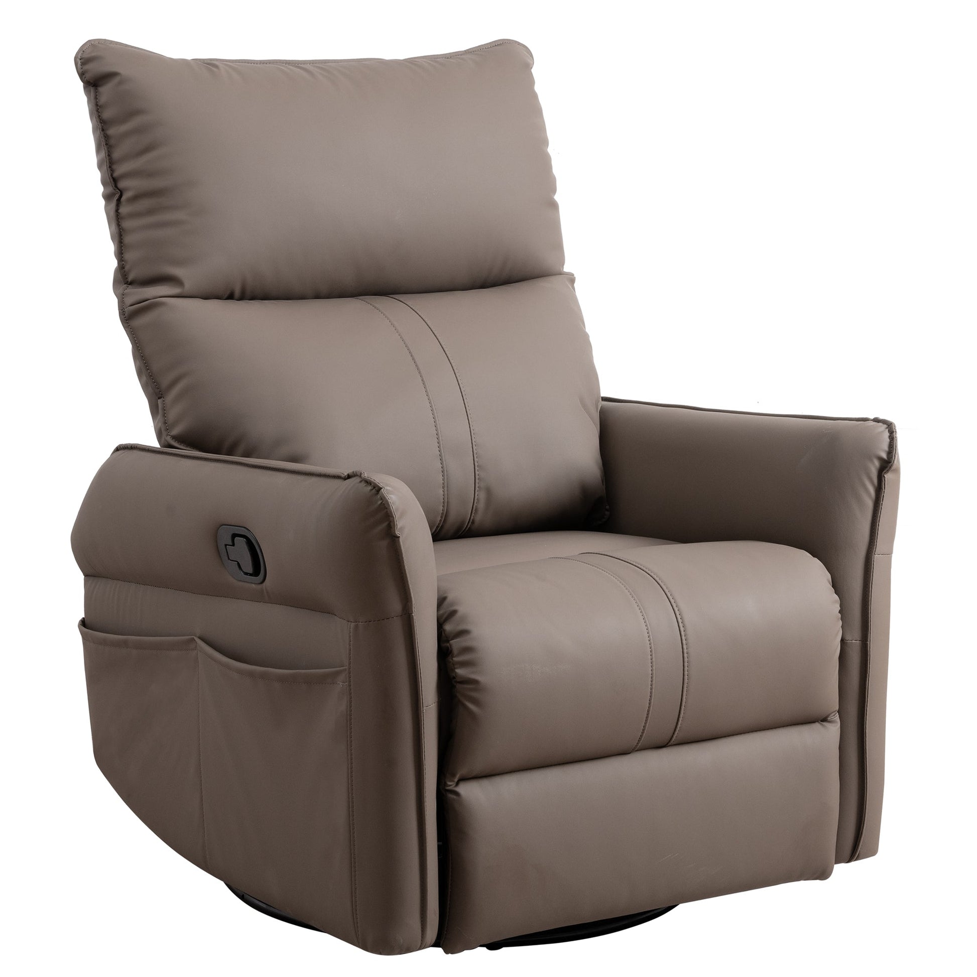 PU Rocking Recliner Chair, 360° Swivel Nursery Rocking Chair, Glider Chair, Modern Small Rocking Swivel Recliner Chair, Home Theater Seating, Side Pocket (Brown+360° Swivel) - 1st Choice Furniture Direct