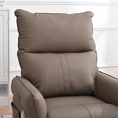 PU Rocking Recliner Chair, 360° Swivel Nursery Rocking Chair, Glider Chair, Modern Small Rocking Swivel Recliner Chair, Home Theater Seating, Side Pocket (Brown+360° Swivel) - 1st Choice Furniture Direct