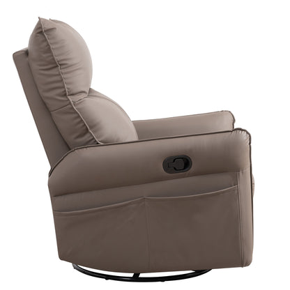 PU Rocking Recliner Chair, 360° Swivel Nursery Rocking Chair, Glider Chair, Modern Small Rocking Swivel Recliner Chair, Home Theater Seating, Side Pocket (Brown+360° Swivel) - 1st Choice Furniture Direct