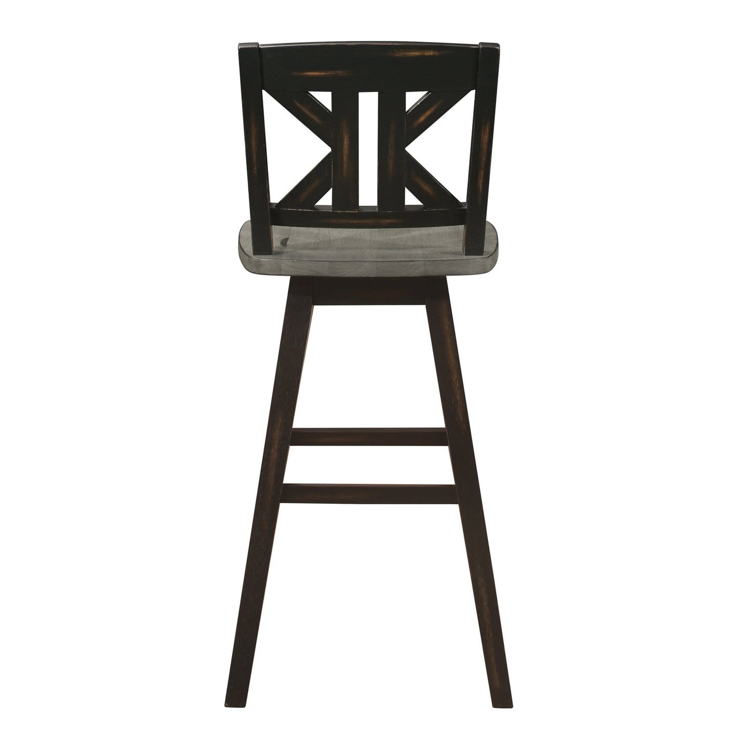 Pub Height Chairs Set of 2, Distressed Gray and Black 360 - degree Swivel Chair Solid Rubberwood Furniture, Divided X - Back Bar Chairs - 1st Choice Furniture Direct