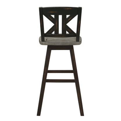 Pub Height Chairs Set of 2, Distressed Gray and Black 360 - degree Swivel Chair Solid Rubberwood Furniture, Divided X - Back Bar Chairs - 1st Choice Furniture Direct