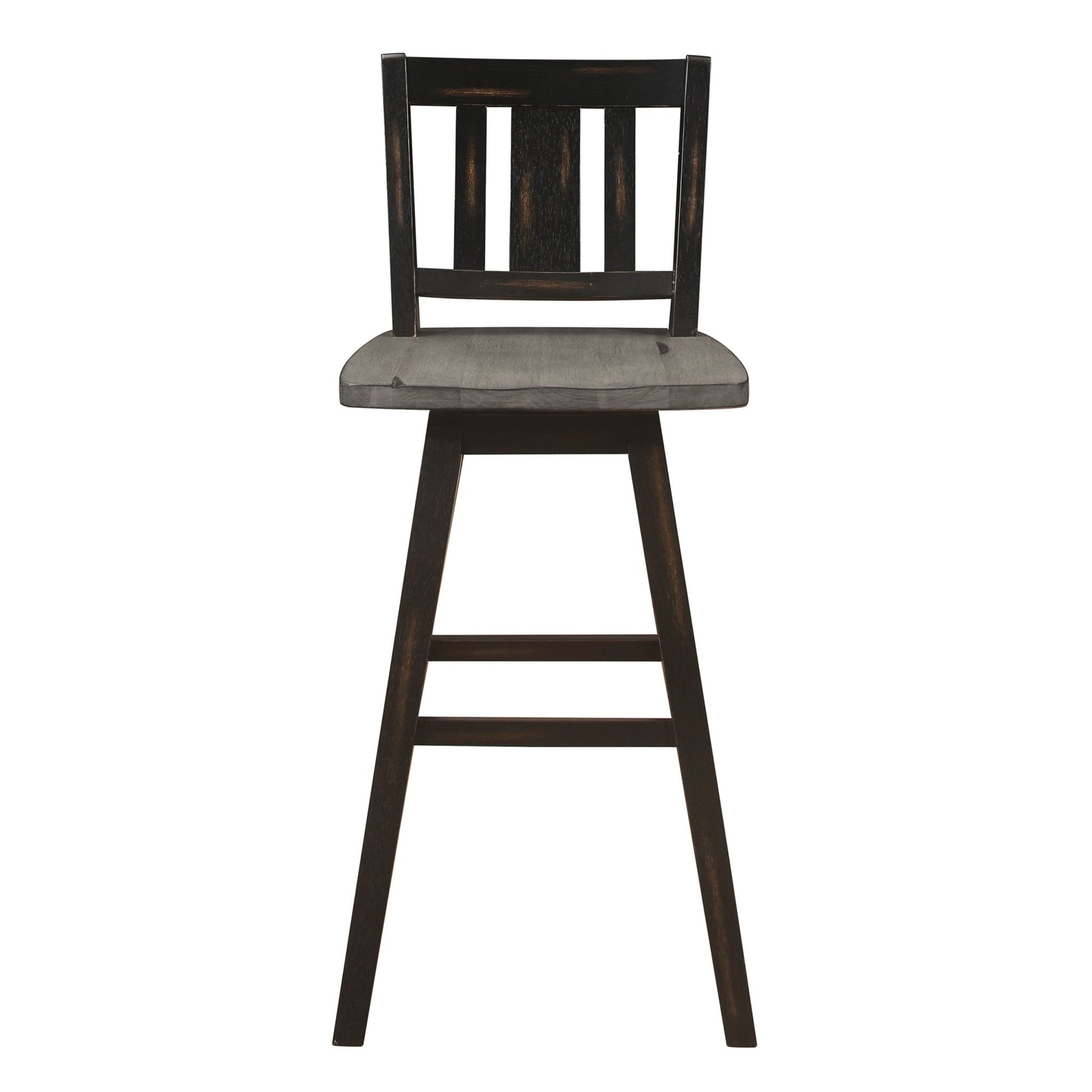 Pub Height Chairs Set of 2, Distressed Gray and Black 360 - degree Swivel Chair Solid Rubberwood Furniture, Vertical Slat Back Bar Chairs - 1st Choice Furniture Direct