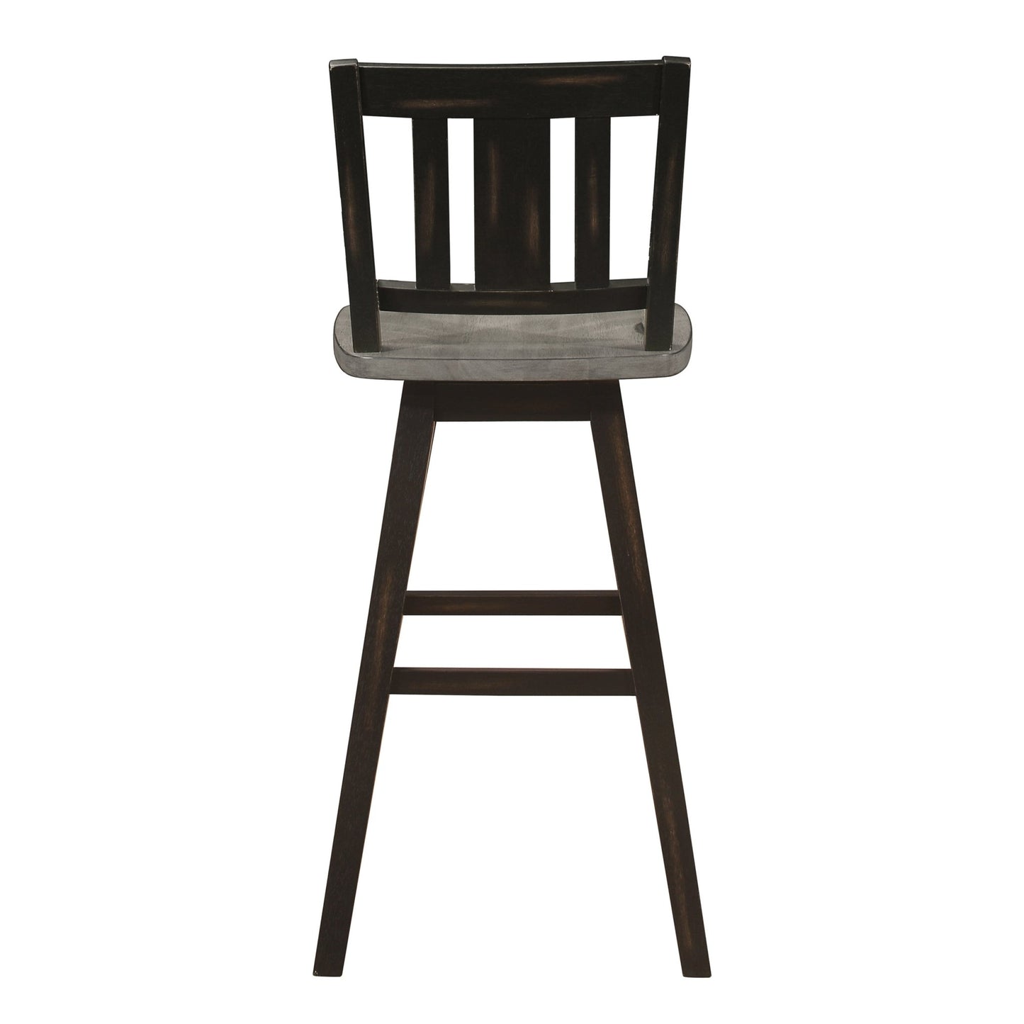 Pub Height Chairs Set of 2, Distressed Gray and Black 360 - degree Swivel Chair Solid Rubberwood Furniture, Vertical Slat Back Bar Chairs - 1st Choice Furniture Direct