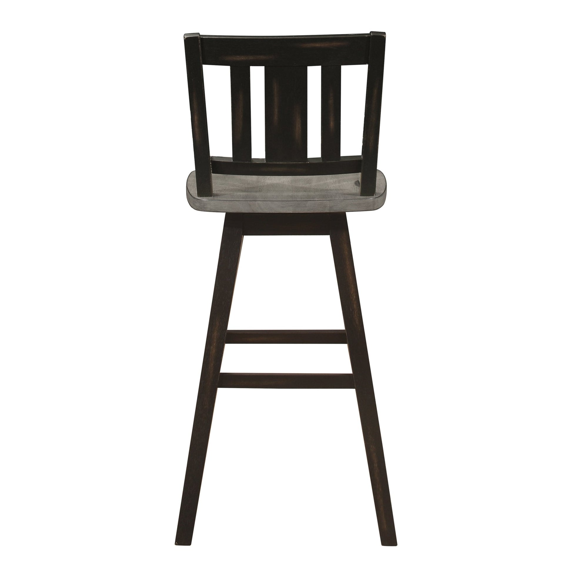 Pub Height Chairs Set of 2, Distressed Gray and Black 360 - degree Swivel Chair Solid Rubberwood Furniture, Vertical Slat Back Bar Chairs - 1st Choice Furniture Direct