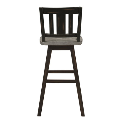 Pub Height Chairs Set of 2, Distressed Gray and Black 360 - degree Swivel Chair Solid Rubberwood Furniture, Vertical Slat Back Bar Chairs - 1st Choice Furniture Direct