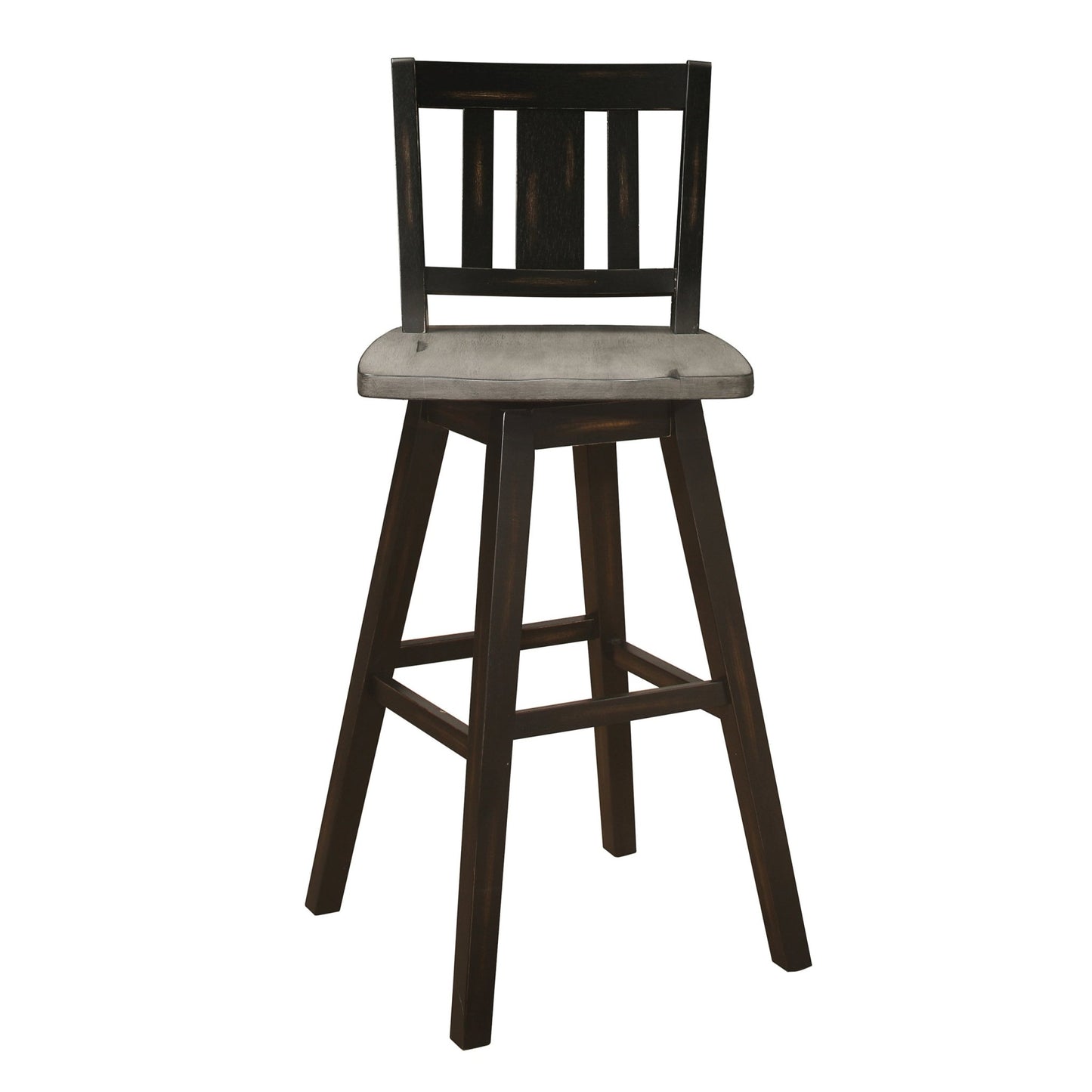 Pub Height Chairs Set of 2, Distressed Gray and Black 360 - degree Swivel Chair Solid Rubberwood Furniture, Vertical Slat Back Bar Chairs - 1st Choice Furniture Direct