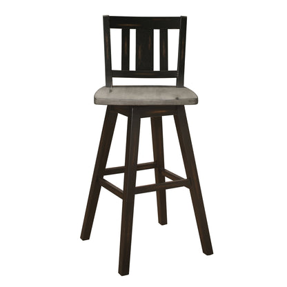 Pub Height Chairs Set of 2, Distressed Gray and Black 360 - degree Swivel Chair Solid Rubberwood Furniture, Vertical Slat Back Bar Chairs - 1st Choice Furniture Direct